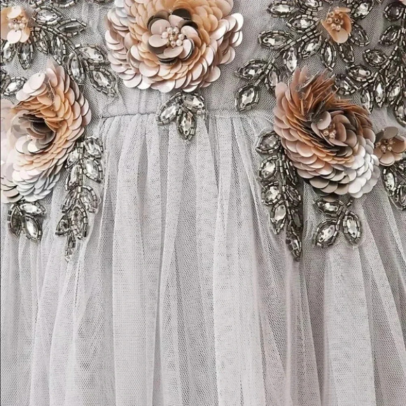 NWT Anthropologie Isabel Maxi Dress Sequins Embellished Wedding in Grey Fog - Picture 5 of 14